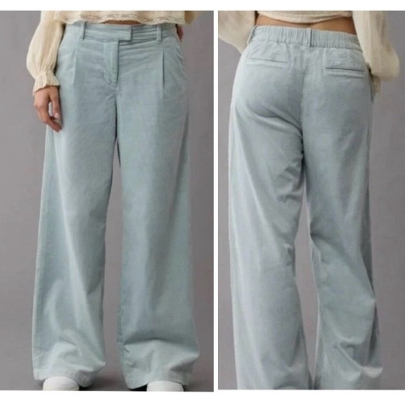 American Eagle Outfitters Pants - American Eagle Wide Leg Trouser Pants Womens 4 Light Blue Corduroy Baggy